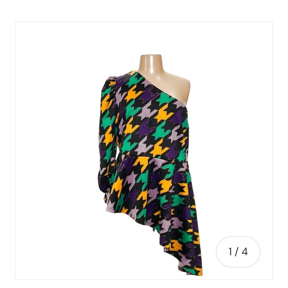 Ashley Stewart Wom 26/28 NWT One Shoulder Blouse Mardi Gras Jazz College Concert